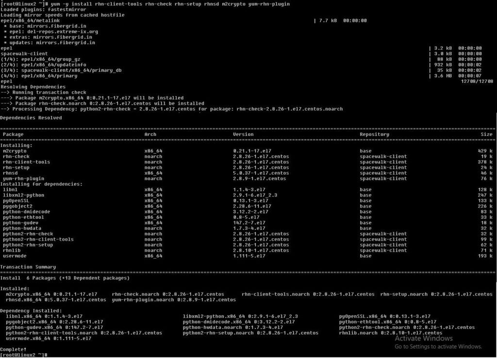 Installation of Packages for client registration in spacewalk server