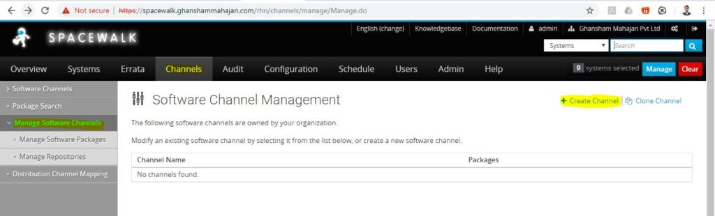 Create spacewalk channel