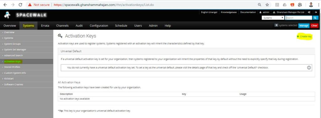 Create spacewalk activation key