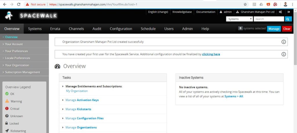 Spacewalk Administrator Dashboard