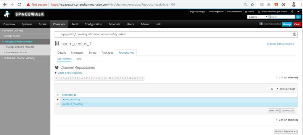 spacewalk repository assign to channel