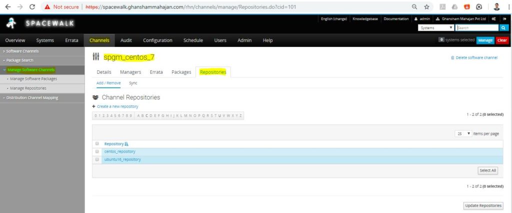spacewalk repository assign to channel