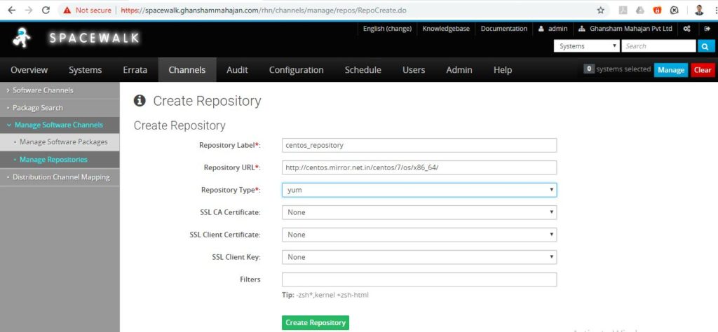 spacewalk repository creation