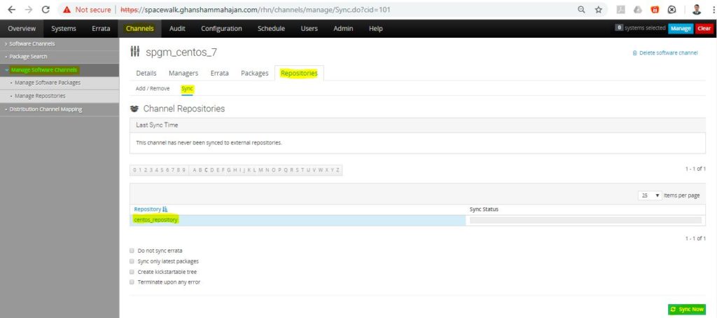 spacewalk repository sync